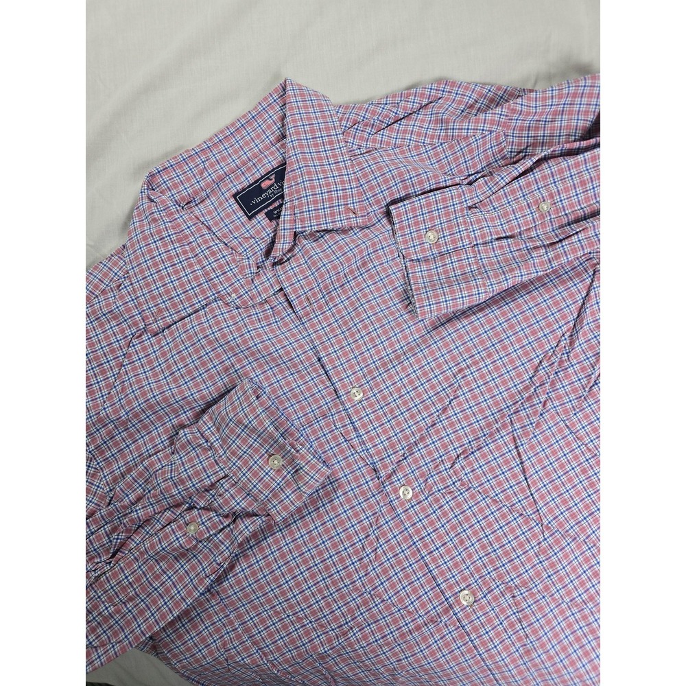 Vineyard Vines Shirt Mens Large Red‎ Blue Plaid Long Sleeve Button Down Logo